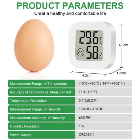 Termometro igrometro per interni, 2 pezzi mini termometro LCD per la casa, monitor della temperatura e indicatore del livello di umidità adatto per camerette dei bambini, casa, ufficio (bianco)