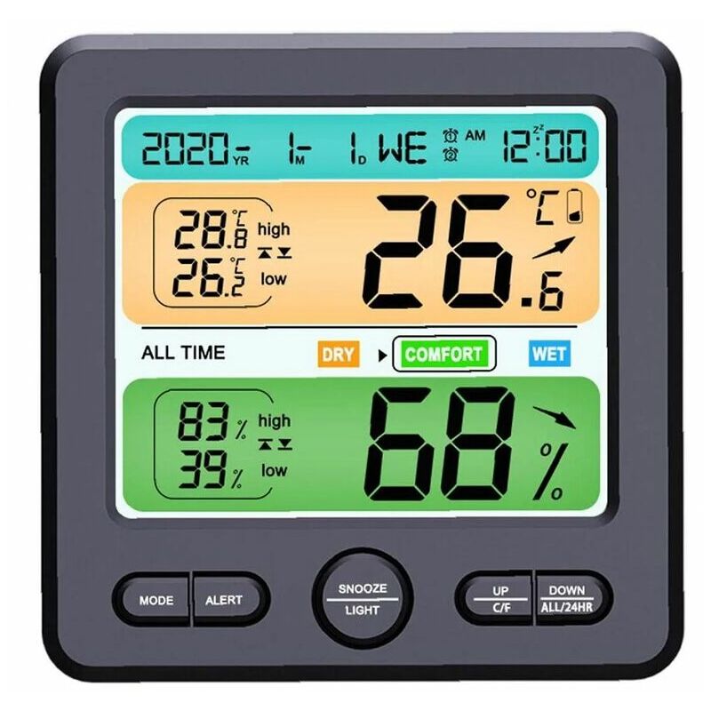 Image of Termometro Igrometro per Interni ad Alta Precisione con Sveglia LCD Digitale Sonda Accurata di Temperatura/Umidità,y