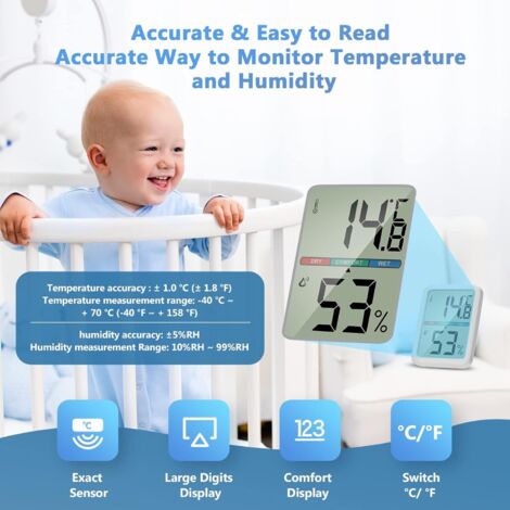 Termometro igrometro per interni, mini termometro digitale per temperatura e umidità, cameretta per bambini con icona di comfort per soggiorno, ufficio, casa, garage