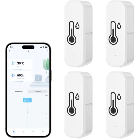 Termometro igrometro Wi-Fi per interni, allarme intelligente, controllo vocale, utilizzato con app Smart Life/Tuya, compatibile con Amazon Alexa, Google Home, 4 pezzi