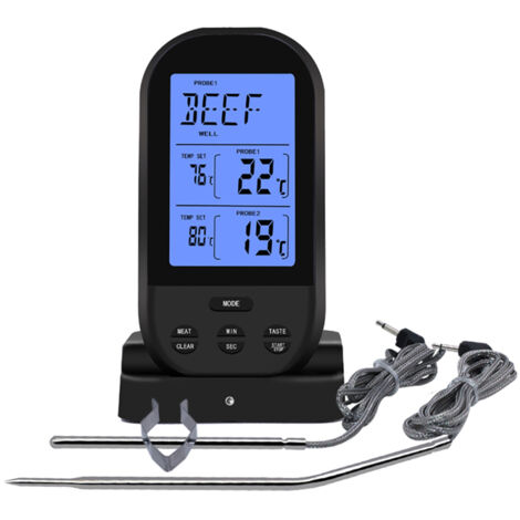 Termómetro inalámbrico para carne, termómetro para alimentos, termómetro para barbacoa, termómetro para ahumador, termómetro de cocina, termómetro digital de doble sonda
