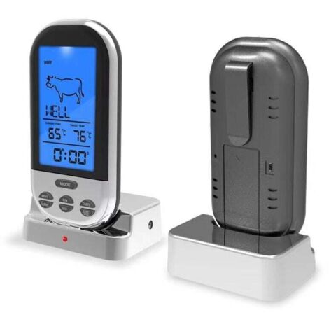 Termómetro inalámbrico para parrilla de cocina, tenedor inteligente para parrilla, pantalla digital electrónica, termómetro para barbacoa, termómetro para agua (gris plateado)