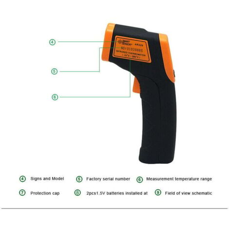 Termómetro infrarrojo con pistola láser digital sin contacto (-32 °C 380 °C) con emisividad ajustable, sin termómetro de frente para cocinar, asar a la parrilla y congelar, termómetro para carne, 1 un