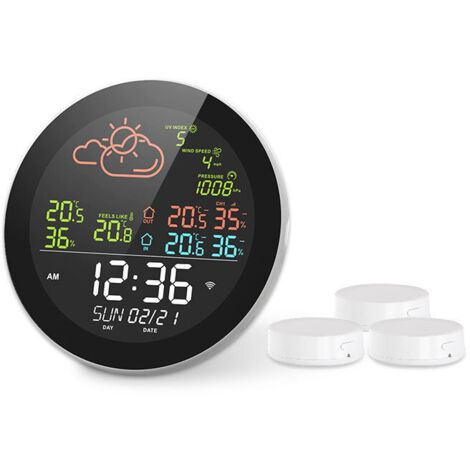 Termómetro inteligente con WiFi y funciones completas de 5,3 pulgadas de RSH, estación meteorológica con radio meteorológica, medidor de temperatura y humedad para interiores y exteriores, reloj meteo