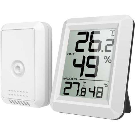Termómetro interior y exterior, higrómetro digital, termómetro con sensor inalámbrico para exteriores, termómetro conectado para el hogar, jardín al aire libre, con pantalla LCD grande, interruptor ℃/