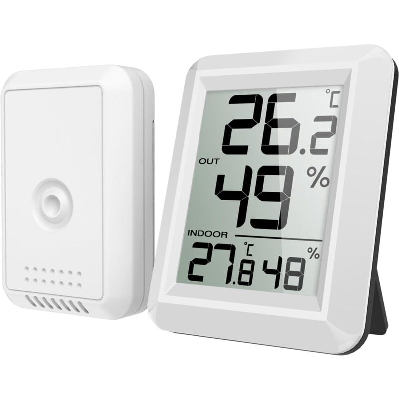 XVX - Termómetro interior y exterior, termómetro conectado con sensor exterior inalámbrico, termómetro higrómetro digital con pantalla lcd grande,