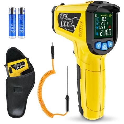 Termometro laser a infrarossi e pistola a sonda IR, visualizzazione della temperatura senza contatto, LCD, temperatura regolabile da 50°C a 800°C, allarme di emissività, punto di rugiada, cucina/barbe