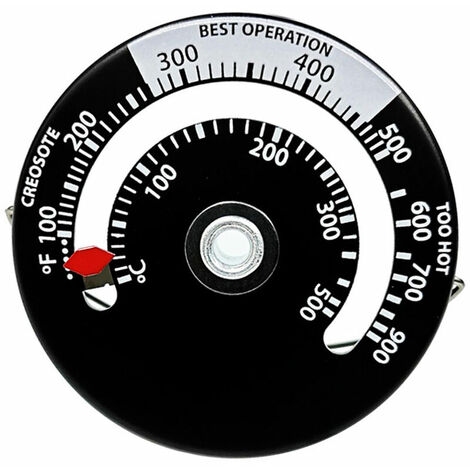 Termometro magnetico per stufa a legna Camino Ventilatore Stufa con sonda Misuratore di temperatura del forno per barbecue ad alta sensibilità per la casa - Nero