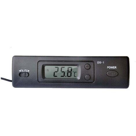 Termometro Mini Termometro per Auto Termometro Elettronico con Funzione Ora Display con Sonda DS-1, Nero - Nero