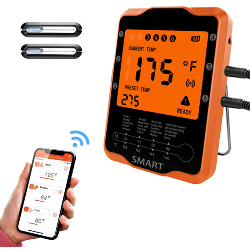 

Termometro para parrilla de carne Termometro para alimentos Smart BT Termometro de cocina remoto inalambrico Medidor de temperatura digital para