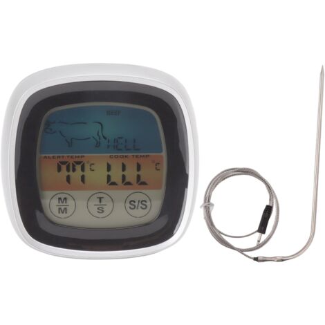 Termometro per alimenti touchscreen, display digitale da cucina, timer, termometro da campo, termometro per barbecue, nero con cornice centrale argentata