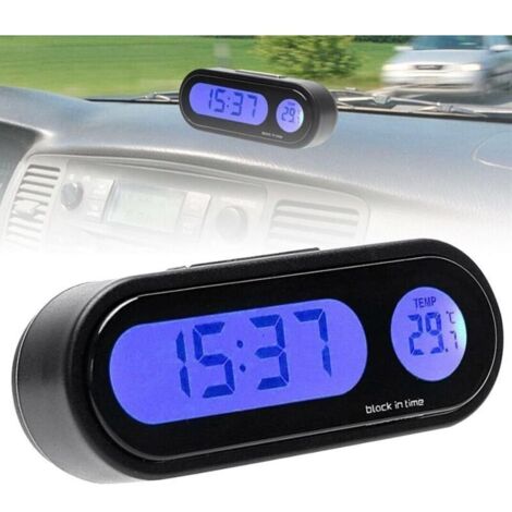 Termometro per auto 2 in 1 e orologio digitale LCD per cruscotto, per uso interno ed esterno, termometro con retroilluminazione