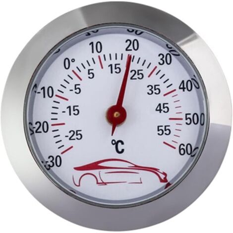 Termometro per auto KZQ, mini termometro -30-60 °C con indicatore di temperatura integrato, quadrante rotondo da 43 mm, monitor analogico della temperatura