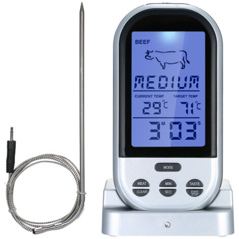 Termometro per carne senza fili con sonda, schermo LCD retroilluminato, timer conto alla rovescia, digitale per barbecue, forno e cucina