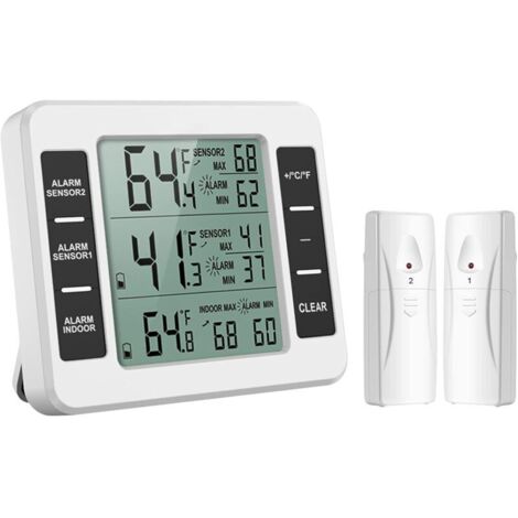 Termometro per congelatore, termometro wireless per frigorifero con 2 sensori e allarme acustico, adatto per case, bar e caffetterie (batterie non incluse).