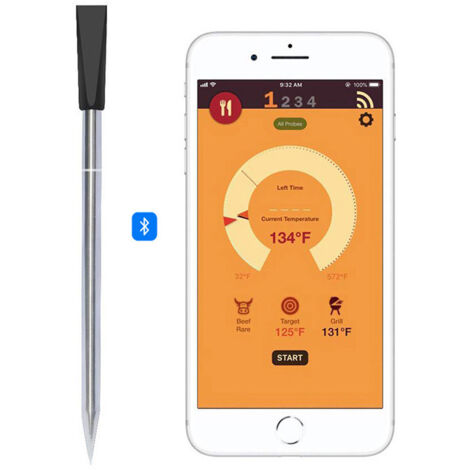 Termometro per griglia e arrosto/Wireless/Connettività tramite app/Portata di 10 metri/Ricarica rapida in soli 5 minuti