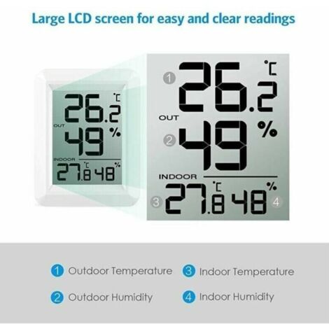 Termometro per interni ed esterni, termometro intelligente con sensore esterno wireless, termometro e igrometro digitale con ampio schermo LCD