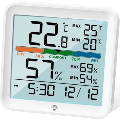 Termometro per interni - Misuratore di umidità digitale, monitoraggio preciso della temperatura, registrazioni MAX/MIN, orologio LCD retroilluminato, icona comfort per serra domestica