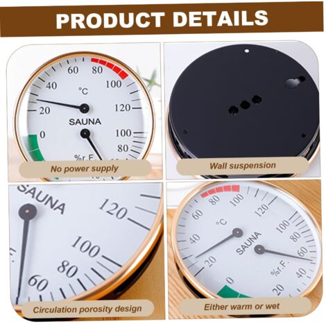 Termometro per sauna 2 in 1, monitor di temperatura e umidità, termometro per sauna in gradi Fahrenheit, senza batteria, da appendere all'esterno, impermeabile e antiruggine per camera da letto, corti