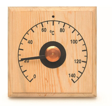 Termometro per sauna, termometro per sauna da 0-140 °C, termometro da interni in legno con display della temperatura per montaggio a parete in sauna.