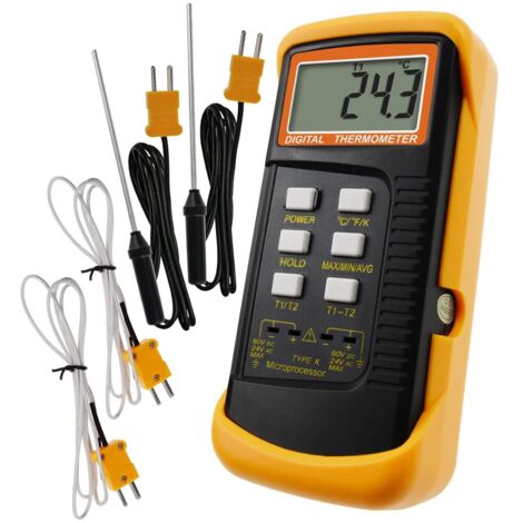 Termómetro tipo K con sensor de termopar (°C, °F y K), 158 × 75 × 41 mm