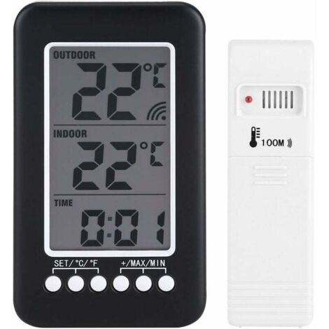 Termometro wireless per interni ed esterni con orologio, stazione meteorologica digitale wireless con sensore esterno, Black Friday 2020, monitor della temperatura, display LCD intelligente °C / °F