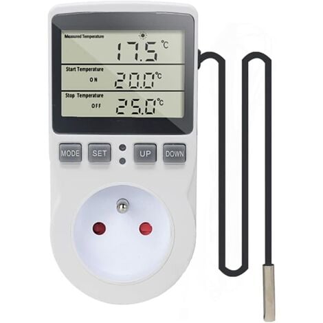 Termostato con presa Ulisem Regolatore di temperatura digitale 220V Riscaldamento Raffreddamento con sonda, Regolatore di temperatura con presa LCD per frigorifero Incubatore Ventilatore di serra