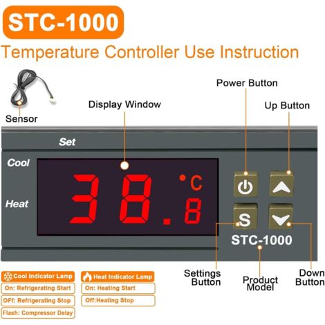 Termostato con sonda, regolatore di temperatura digitale AC 110V-220V, interruttore di controllo della temperatura per frigoriferi, scaldabagni, incubatrici e sale di riproduzione.