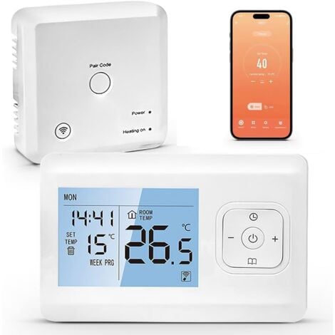 AIPERQ Termostato conectado inalámbrico, termostato inteligente y conectado WiFi, termostato programable para caldera de gas, comando de voz y control remoto, compatible con Alexa y Google Home