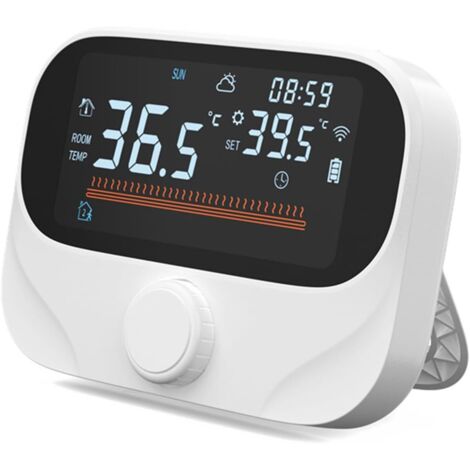 Termostato de ambiente moderno, de bajo consumo energético, programable para calefacción central y control remoto de temperatura.
