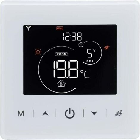 AIPERQ Termostato de caldera de gas con WiFi y batería, programable, de 2 cables, compatible con Tuya o Smart Life, compatible con Alexa y Google Home, 3 A, color blanco, montaje en pared.