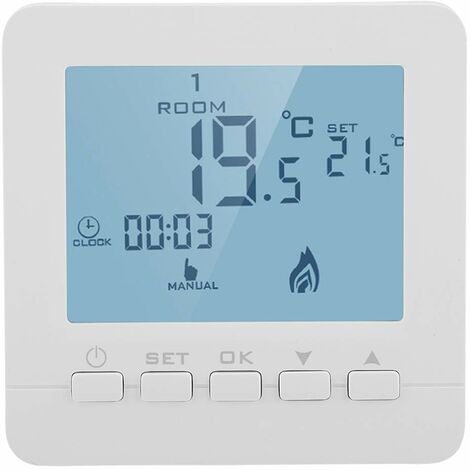 Termostato de calefacción Pantalla LCD inteligente Controlador de temperatura ambiente programable, blanco