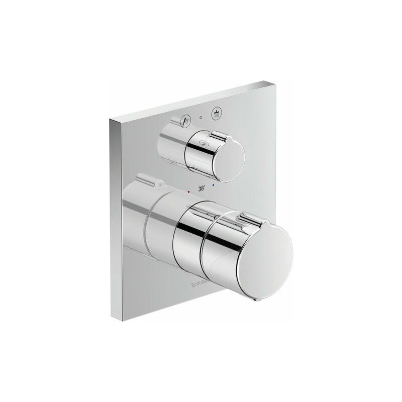 

Termostato de ducha empotrado Duravit C.1, roseta cuadrada, 2 consumidores, con válvula de cierre y de conmutación - C14200013010