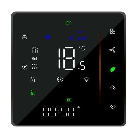 Termostato de habitación inteligente con voz Wifi, controlador de temperatura programable Digital para aire acondicionado (4 tubos, negro)