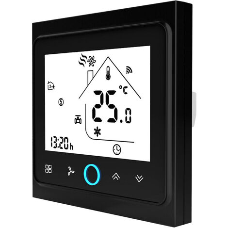 Termostato de habitación inteligente con Wifi de cuatro tubos, controlador de temperatura programable digital para aire acondicionado (BAC-002ELW, negro) (Negro-BAC-002ELW)