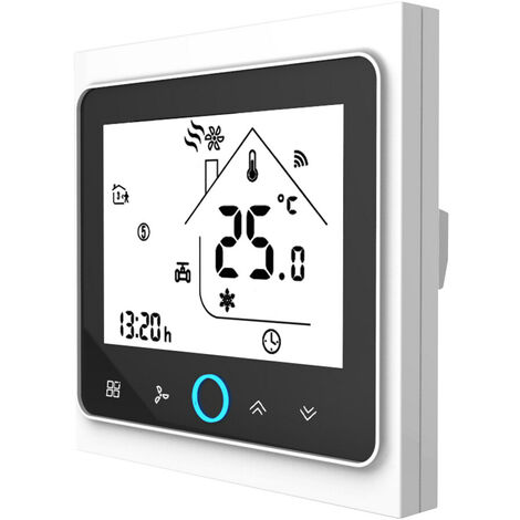 Termostato de habitación inteligente de voz Wifi de dos tubos Controlador de temperatura programable digital para aire acondicionado (BAC-002ALW, blanco y negro)