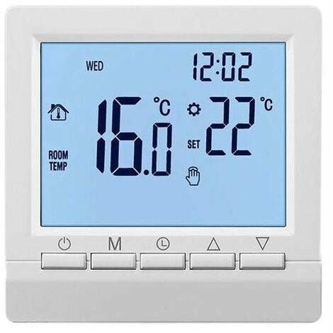 Termostato de pared inteligente con pantalla LCD para suelo radiante - Retroiluminación azul - Luz blanca