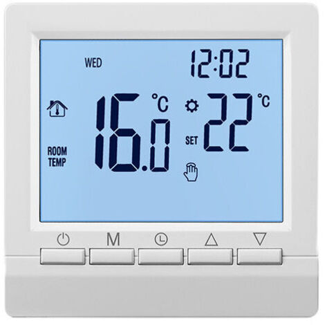 Termostato de pared inteligente Crediri con pantalla LCD para suelo radiante - Retroiluminación azul - Iluminación blanca