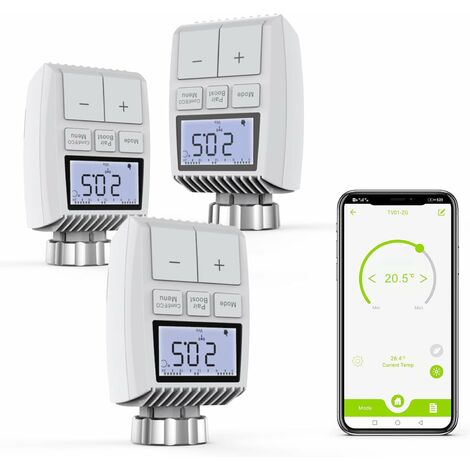 Termostato de radiador inteligente ZigBee3.0, controlador de radiador inteligente con control de aplicación, control de calefacción inteligente Wi-FI compatible con Alexa y Google - Paquete de 3