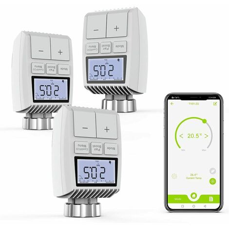 Termostato de radiador inteligente ZigBee3.0, controlador de radiador inteligente con control de aplicación, control de calefacción inteligente Wi-FI compatible con Alexa y Google - Paquete de 3 JUNJ