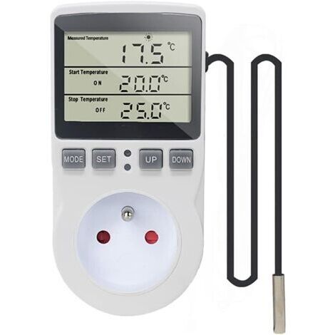 Termostato digital controlador de temperatura de 220 V con enchufe para calefacción y refrigeración con sonda, controlador de temperatura LCD con enchufe para refrigerador, incubadora, invernadero, ve