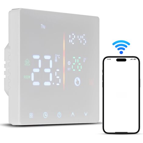 Termostato digital inteligente para calefacción eléctrica, programable semanalmente vía Wi-Fi, compatible con Tuya, pantalla LCD, control de temperatura.