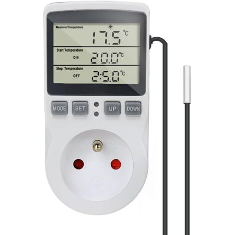 Termostato digital, toma de control de temperatura de 230 V y 16 A con sensor, termostato de refrigerador calefactado para invernadero, caja de cría de reptiles y hogar.
