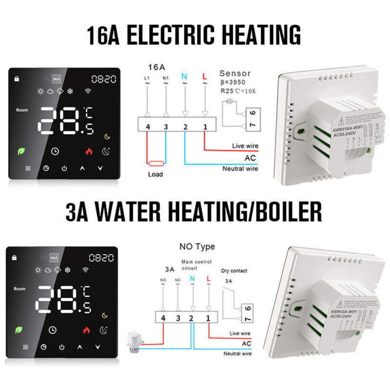 Xisrens Schwarz Termostato Eléctrico Para Calentador De Agua Con Regulador De Temperatura Inteligente Eosnow Con Pantalla Lcd Y Función Programable Semanal.