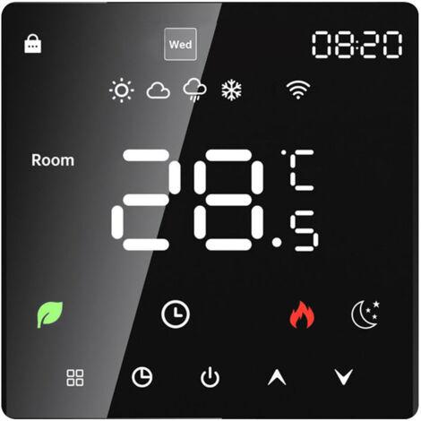 Termostato inteligente con pantalla LCD y función de programación semanal para calentadores de agua eléctricos.