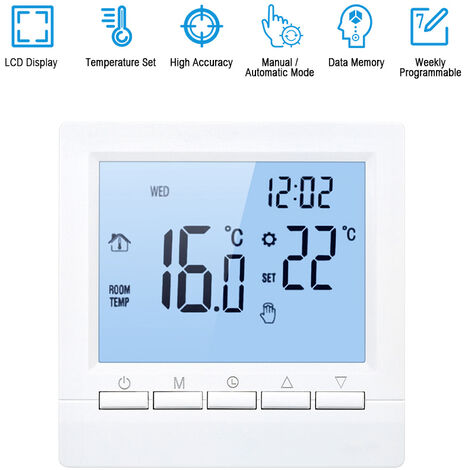 Controlador digital de temperatura, termostato, termostato de calefaccion, 16A,Blanco sobre negro