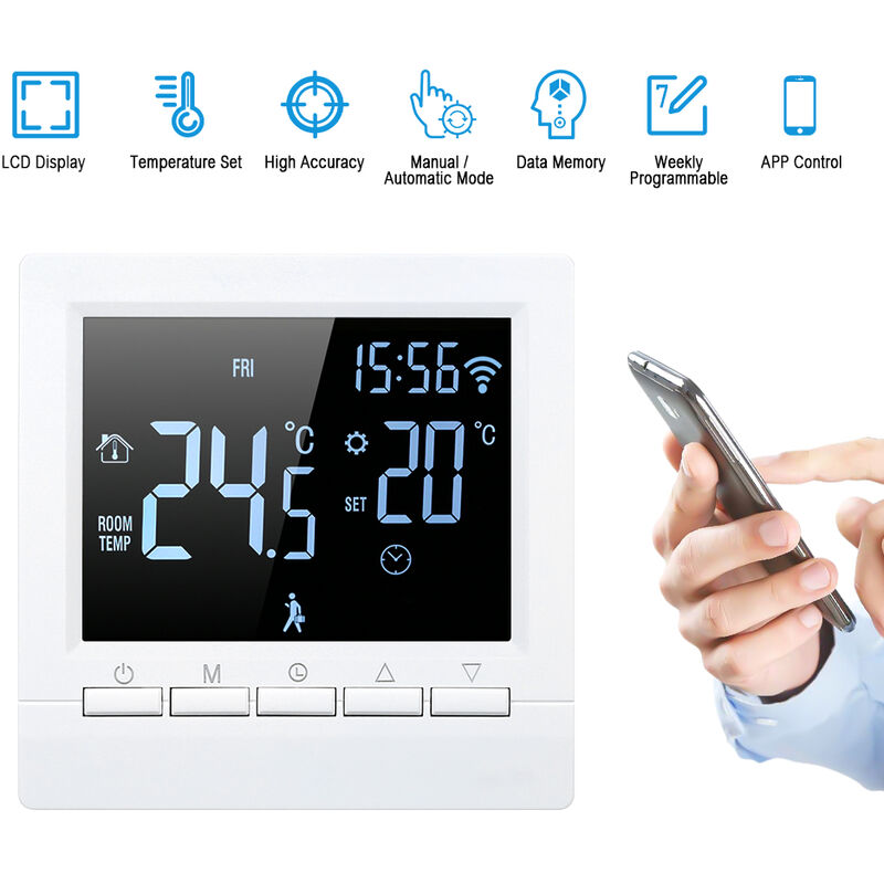 

Termostato inteligente Wi-Fi Controlador de temperatura digital Control de aplicacion Pantalla LCD Semana Termostato electrico programable para