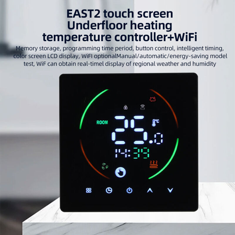 Xisrens Schwarz Termostato Inteligente Eosnow Para El Hogar, Calefacción Eléctrica De 16 A, Controlador De Temperatura Programable Semanal, Pantalla Lcd, Control De Pared Inteligente Digital.