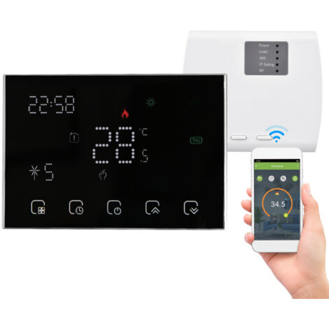 Termostato inteligente programable con pantalla táctil LED, conectividad Wi-Fi y compatible con Google Home para calderas de gas.