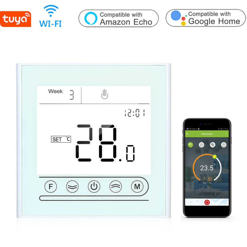 

Termostato inteligente Tuya WiFi, controlador de temperatura programable,Blanco, calefaccion de caldera GC